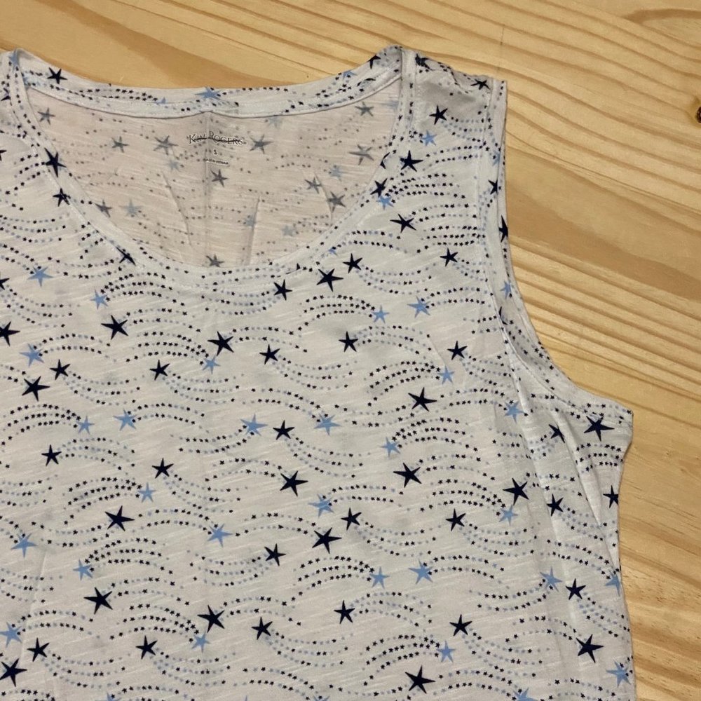 NWOT KIm Rogers White Blue Shooting Star Tank Top